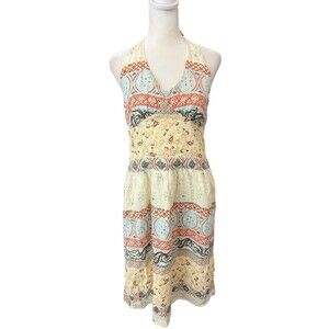 beau bois Boho lined halter maxi dress tiered hippie Y2K S/M